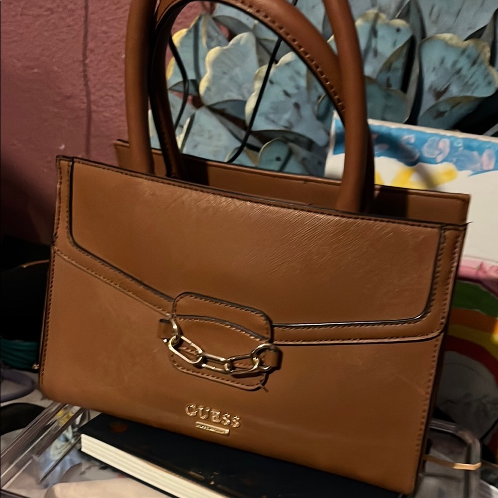 Guess Brown Satchel with Gold Hardware